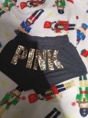 PINK Victoria's Secret Sequin Logo Women's Charcoal Shorts